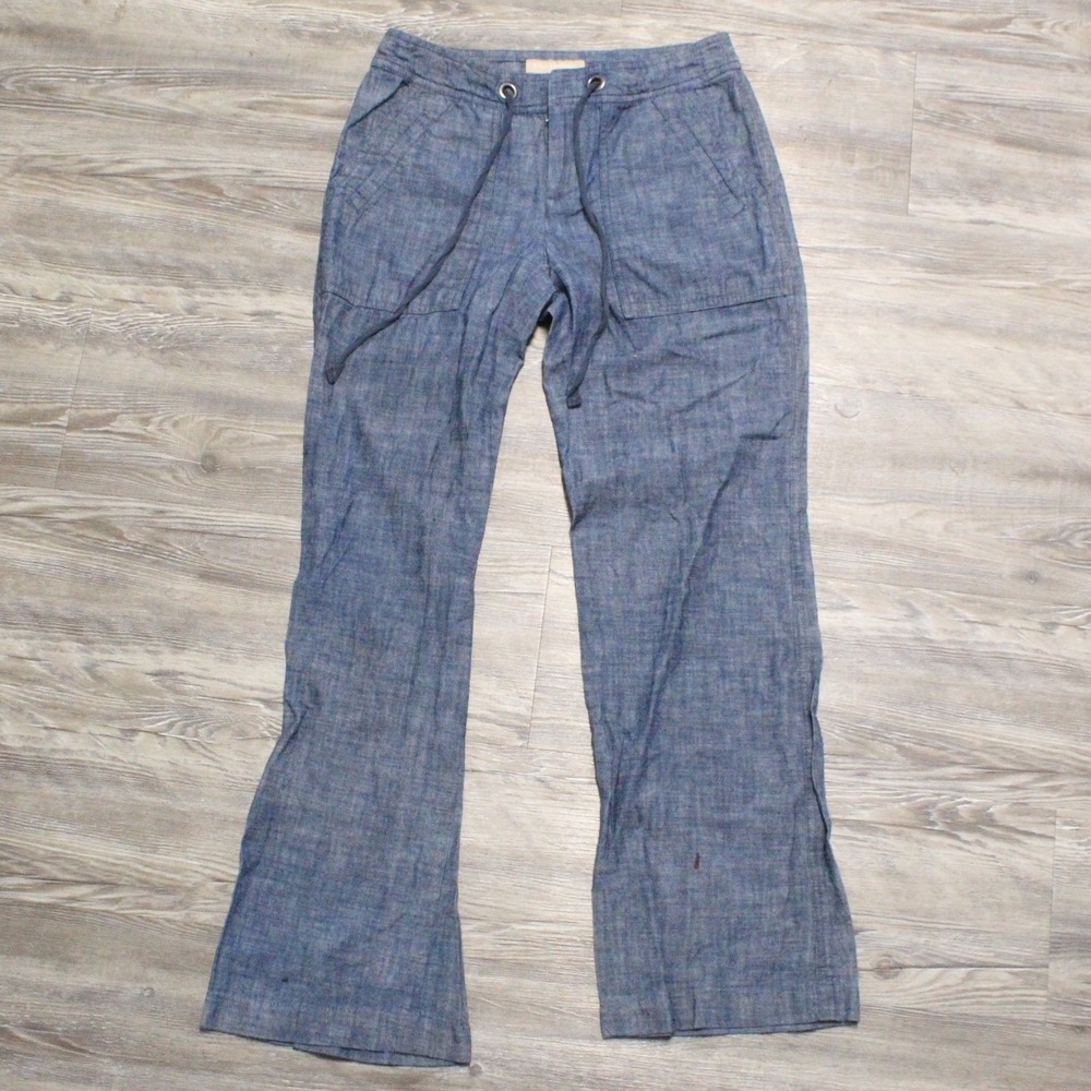 Banana Republic Women's Sz 0 Martin Fit Blue Cotton Chambray Drawstring Pants